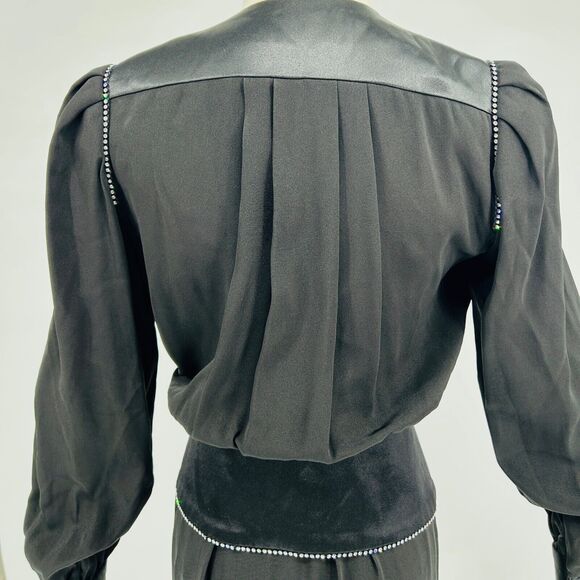 Vintage 80s Richard Warren Petites Black Rhinestone Peplum Top Wrap Skirt - Picture 8 of 10